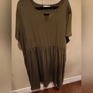 Nemidor Dark Green Swing Dress with Keyhole Neckline #30